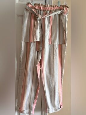 Ci Sono Pink and Cream Striped Paperbag Waist Pants